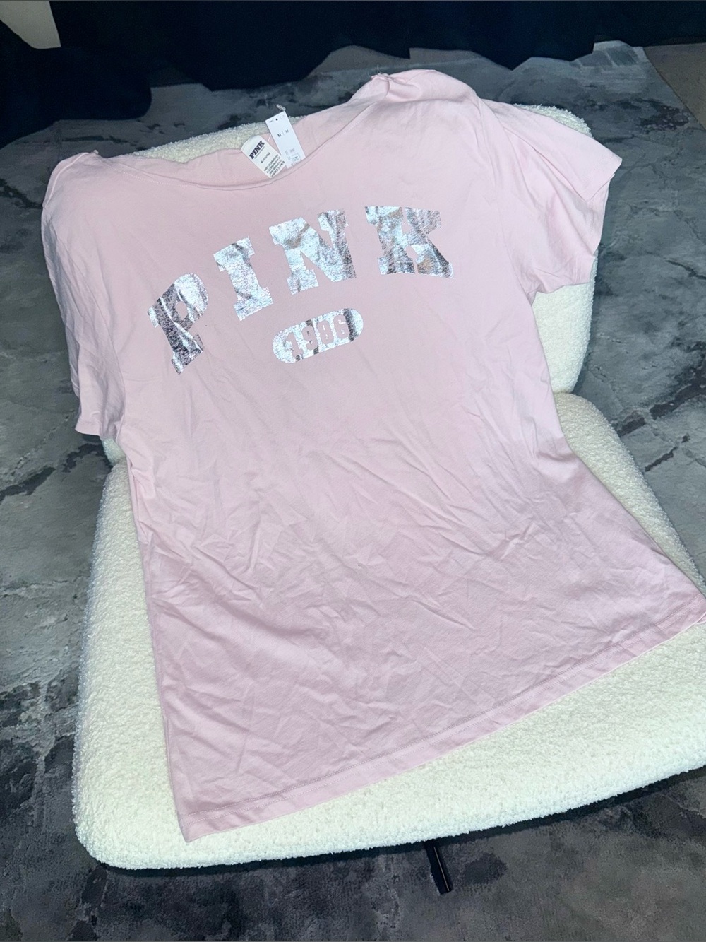 Victorias Secret Pink silver foil tee shirt Medium NWT